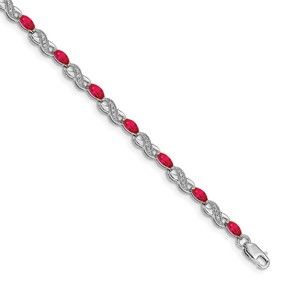 14k White Gold Diamond and Ruby (July Birthstone) Infinity Bracelet, 7" Length